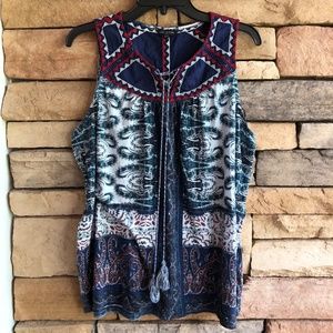Lucky Brand blue white boho print sleeveless top 1X
